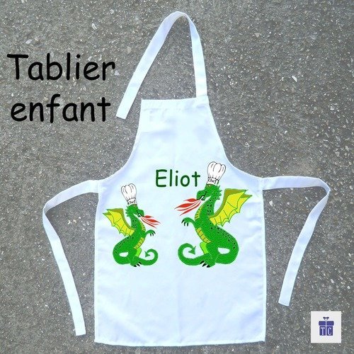 Tablier de cuisine enfant dragon à personnaliser avec un prénom exemple eliot