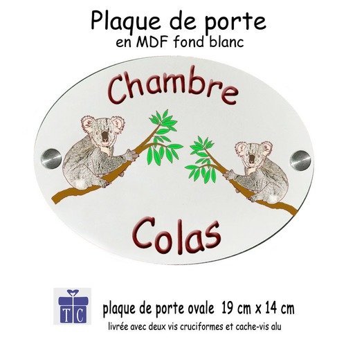 Plaque de porte- koala- personnaliser avec prénom exemple colas