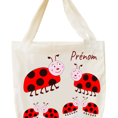 Tote bags, agréable au toucher, motif coccinelle, à personnaliser…..