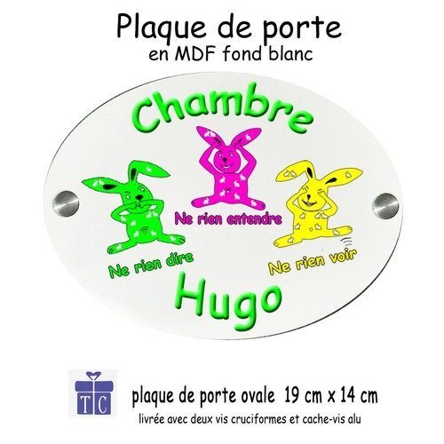 Plaque de porte de chambre- les trois lapins- personnaliser avec prénom exemple hugo