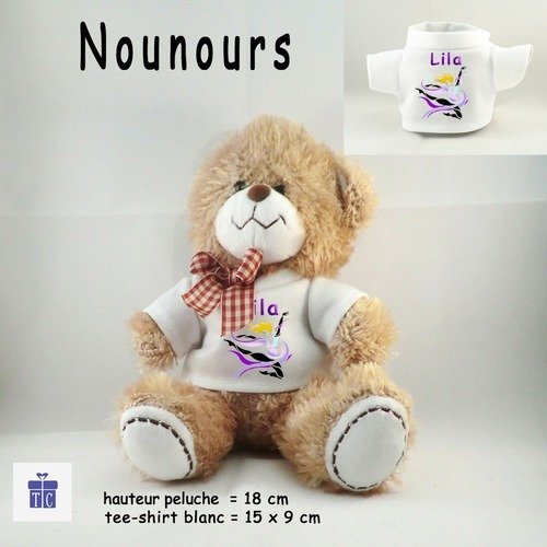 Personnalisez un ours peluche avec un tee shirt danseuse avec un prénom (ex. lila)