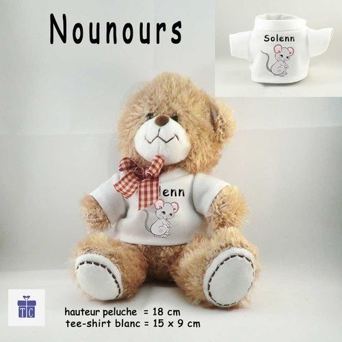 Personnalisez un ours peluche avec un tee shirt souris avec un prénom (ex. solenn)