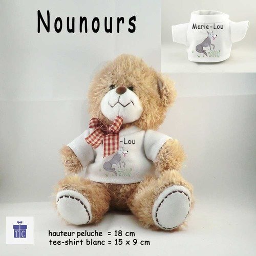 Peluche nounours-tee shirt loup- personnaliser avec prénom exemple marie-lou