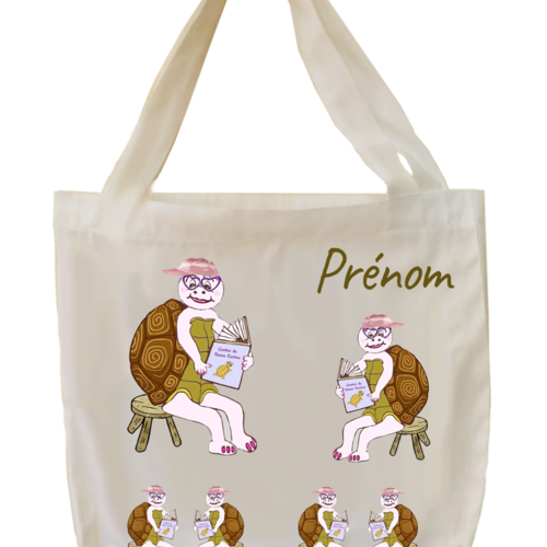 Tote bags, agréable au toucher, motif tortue avec un livre, à personnaliser…..