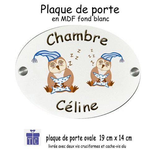 Plaque de porte de chambre personnalisable, chouette bonnet avec prénom exemple céline