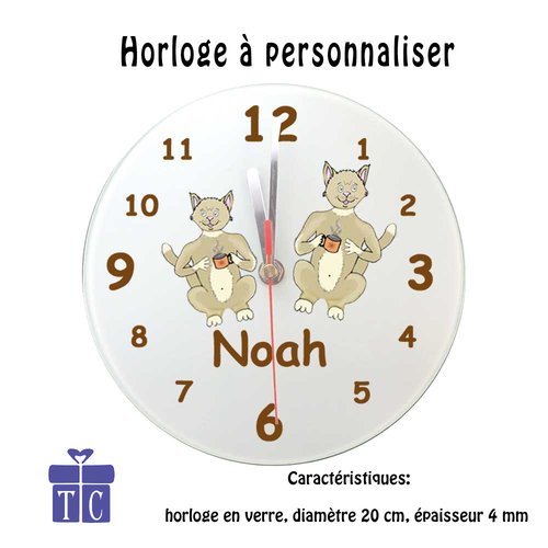 Horloge chat tasse personnalisable avec un prénom exemple noah