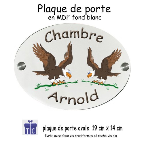 Plaque de porte de chambre, aigle personnalisable avec un prénom exemple arnold