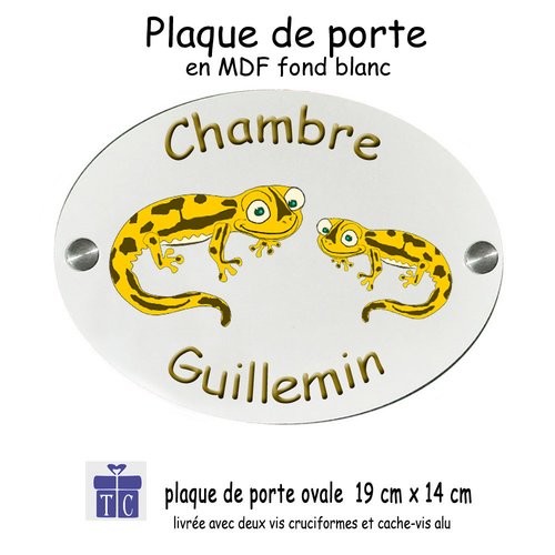 Plaque de porte salamandre personnalisable avec un prénom exemple guillemin