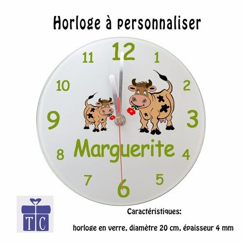 Personnalisez une horloge vache avec un prénom (ex. stéphanie)