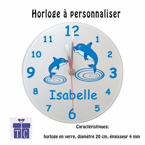 Personnalisez une horloge dauphin avec un prénom (ex. isabelle)