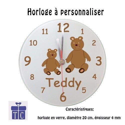 Personnalisez une horloge nounours avec un prénom (ex. teddy)