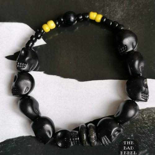 Original bracelet !! skully !! noir t.18cm elastiquethe bad rebel collection boho chic