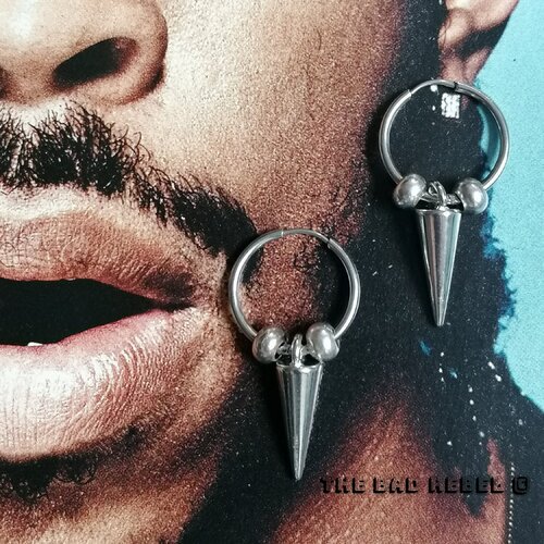 Original boucle d'oreilles creole homme !! spike cone !! argente long t 2cm x 3.5cm the bad rebel collection night silver