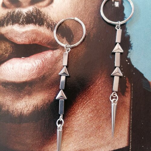 Original boucles d'oreilles creole pour homme !! hemaspike !! en metal argente  t .10 cm x 3cm the bad rebel creation