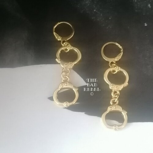 Original boucle d'oreilles dormeuses !!handcuffs!! long t:4cm x creole 1cm the bad rebel collection night silver
