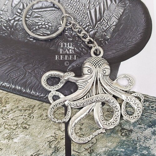 Original porte cles homme !! octopus !! en laiton metal argente t.8cm x 6cm the bad rebel collection the age of bronze