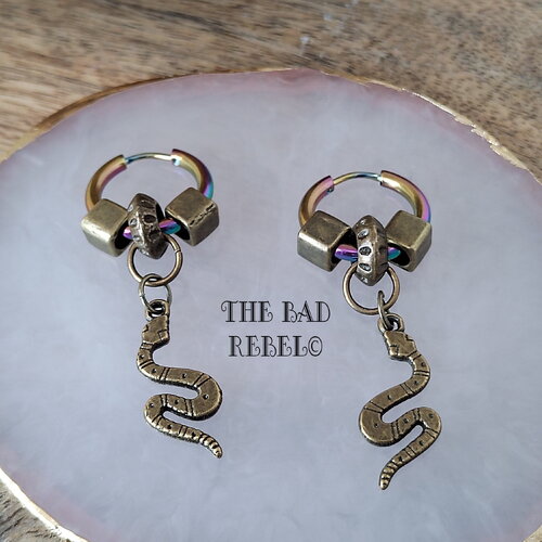 Original créoles en acier bronze !! snakes !! pendentifs en acier inoxydable t. 2cm x 4.5cm the bad rebel collection the age of bronze!