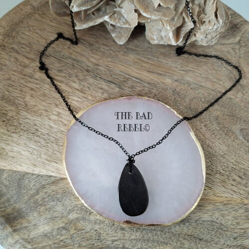 Original collier !! teardrop!! pendentif en pierres noir sautoir en metal noir long 60cm the bad rebel collection dark mode