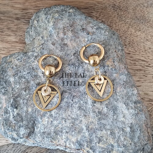 Original créoles acier inoxydable !!golden triangle !! pendentifs en acier inoxydable doret1.3cm x 3.5cm the bad rebel collection vikings!!