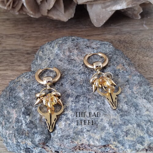 Original créoles viking en acier dore !!golden buffalo!! pendentifs en acier inoxydable t1.5cm x 4cm the bad rebel collection vikings!!