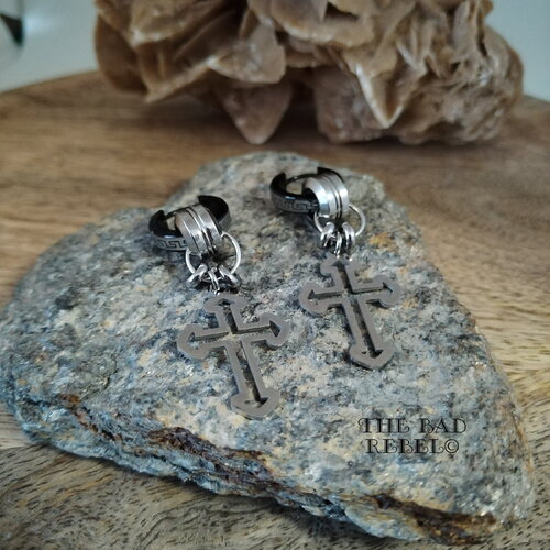 Original créoles acier inoxydable !!silver cross !! pendentifs en acier inoxydable t1.5cm x 5cm the bad rebel collection vikings!!