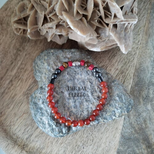 Original bracelet perles en pierre naturelles perles chakra rouge perles howlite t.17cm élastique the bad rebel collection chakra