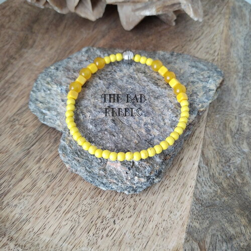 Original bracelet perles en pierre naturelles perles chakra howlite et acier inoxydable t.18cm élastique the bad rebel collection chakra