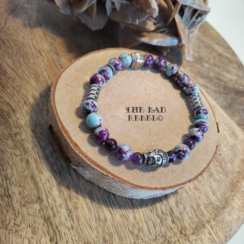 Original bracelet perles en pierre précieuses naturelles perles chakra violet  blue t.18cm élastique the bad rebel chakra