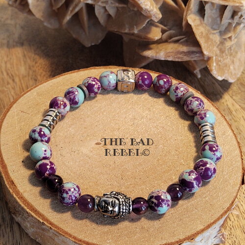 Bracelet alternatif élastique perles rondes multi bleu s et hématite taille 18cm the bad rebel collection