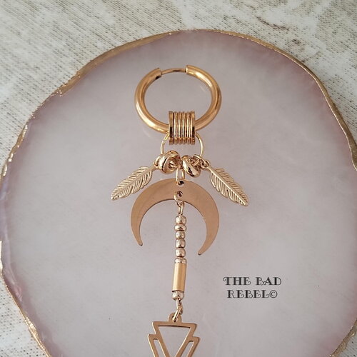 Mono boucle viking en acier inoxydable dore !!golden moon!!pendentifs en acier inoxydable t2cm x 8cm the bad rebel collection vikings!!