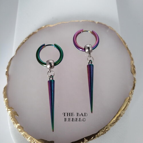 Original créoles argente homme femme !!multi spike!! créoles en acier inoxydable t.2cm x 6cm the bad rebel collection spikes !!