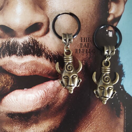 Original boucles d'oreilles creole homme !! mask!! ancienne metal bronze t:5cm x 2cm the bad rebel collection boho chic