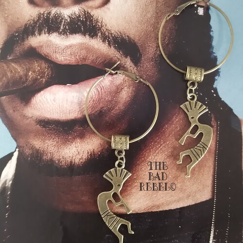 Original boucles d'oreilles creole homme !! kokopilli !! ancienne metal bronze t.7.5cm x 3.5cm the bad rebel collection boho chic