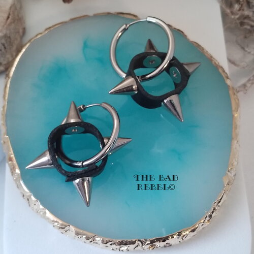 Original boucle d'oreilles creole homme !! spike wheel !! argente t.5cm x 2.5cm the bad rebel collection