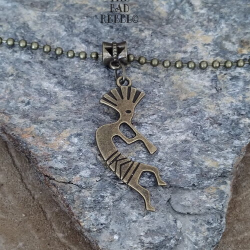 Original collier chaine a billes boule bronze en laiton avec pendentif !!kokopelli !! taille 45cm the bad rebel collection age of bronze