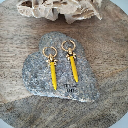 Original boucle creole !! yellow point !! pierre jaune creole dore acier long t 2cm x 5.5cm the bad rebel collection boho chic