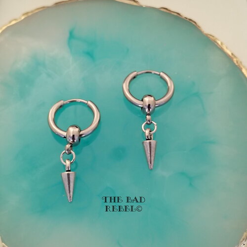 Original créoles argente homme femme !!silver spike!! créoles en acier inoxydable t.1.3cm x 3cm the bad rebel collection night silver !!