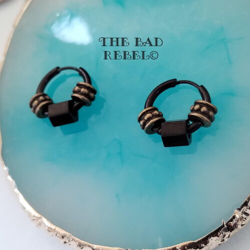 Original créoles acier inoxydable noir argente!!dark perles!! pendentifs en acier inoxydable t1.5cm x 1.6cm the bad rebel collection vikings