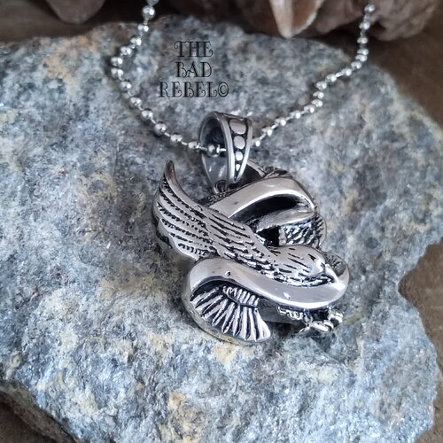 Original collier aigle et ruban avec collier en acier inoxydable argente long 61cm the bad rebel collection