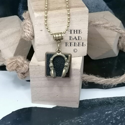 Original collier !!headphones!! retro ancienne chain a billes boules bronze long 44cm pendant 2cm x 2cm bad rebel collection age of bronze