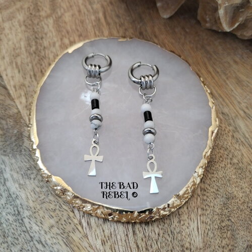 Original créoles acier inoxydable !! ankh !! pendentifs en acier inoxydable argente t1.5cm x 6.5cm the bad rebel collection egypt!!