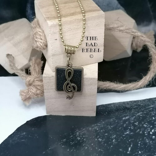 Original collier homme !! key of sol !! chain a billes boules bronze long 44cm pendant 2cm x 2cm the bad rebel collection the age of bronze