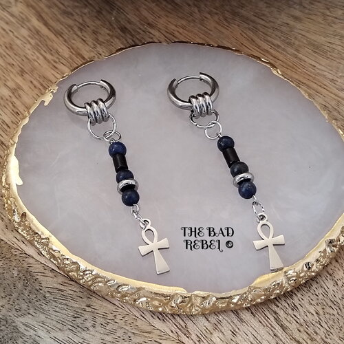 Original créoles acier inoxydable !! ankh !! pendentifs en acier inoxydable argente t1.5cm x 6.5cm the bad rebel collection egyptian!!