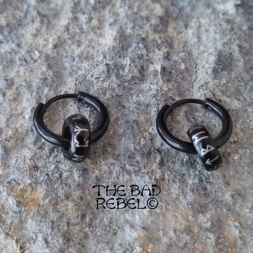 Original créole mono boucle noir !! black pearl!! créole en acier noir inoxydable viking t.1.3cm x 1.5cm the bad rebel collection vikings!!