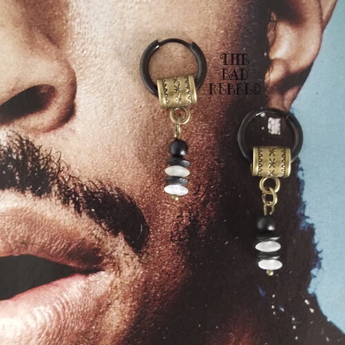 Original boucles d'oreilles creole noir !! pearls mini !! en verre et bronze metal t:3cm x 1.4cm the bad rebel collection the age of bronze