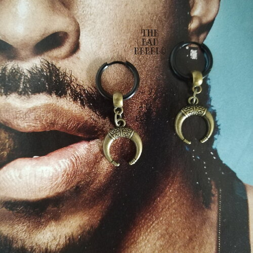Original boucles d'oreilles creole homme !! cheyenne baffalo!! ancienne metal bronze t:4cm x 1.5cm the bad rebel collection boho chic