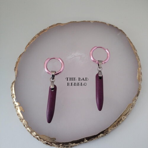 Original boucle d'oreilles creole homme !!point violet!! violet avec pierre long t 4.5cm x 1.5cm the bad rebel collection