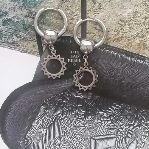 Original boucle d'oreilles creole !! sun !! homme acier inoxydable argente t4cm x 2cm the bad rebel collection boho chic