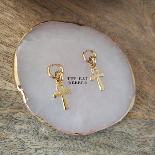 Original créoles acier inoxydable !! ankh !! pendentifs en acier inoxydable dore t1.5cm x 6.5cm the bad rebel collection egyptian!!