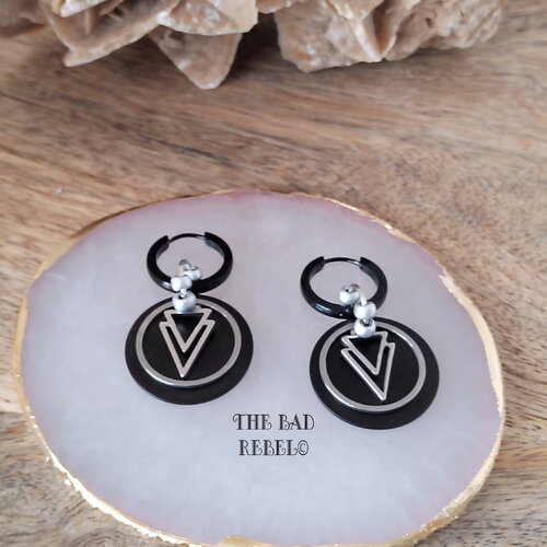 Original créoles acier inoxydable !! triangle moon !! pendentifs acier inoxydable t1.8cm x 4cm the bad rebel collection night silver!!
